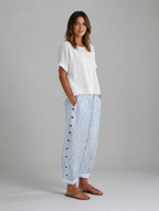 Women’s Striped Button Detail Trousers – Relaxed Fit