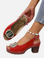 Women’s Comfort Strap Heels – Glossy Leather Look Style