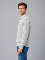 Men's button polo knit jumper — grey side studio view