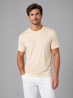 Men's beige cooling T-shirt, front studio view