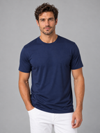Men's navy cooling T-shirt, front studio view