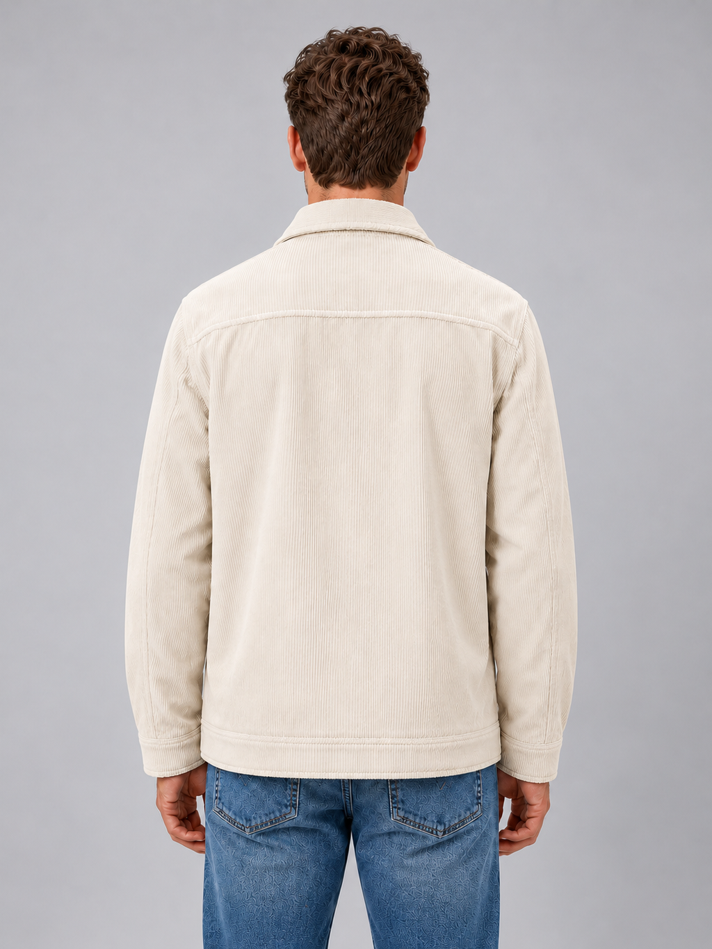 Men's corduroy overshirt — apricot back studio view