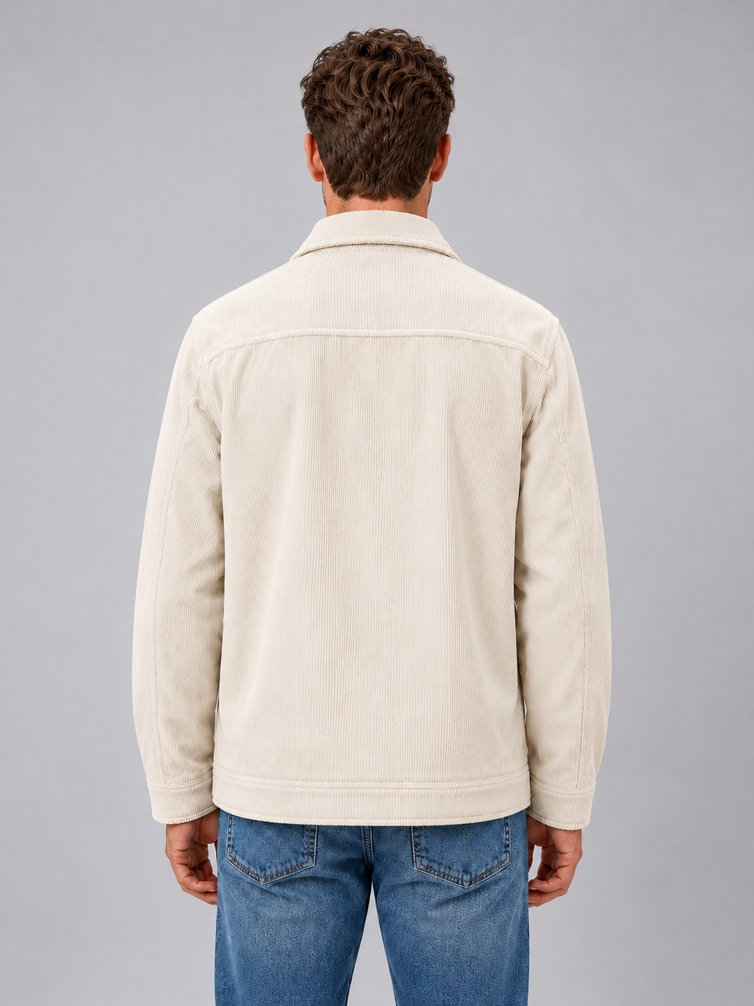 Men's corduroy overshirt — apricot back studio view