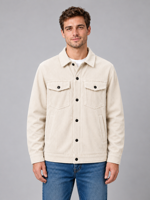 Men's corduroy overshirt — apricot front studio view