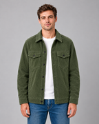 Men's corduroy overshirt — green front studio view