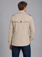 Men's Double Breasted Trench Coat – Classic Belted Overcoat — beige back studio view
