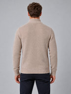 Men's Full Zip Knit Cardigan — beige back studio view