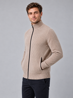 Men's Full Zip Knit Cardigan — beige side studio view