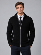 Men's Full Zip Knit Cardigan — black front studio view