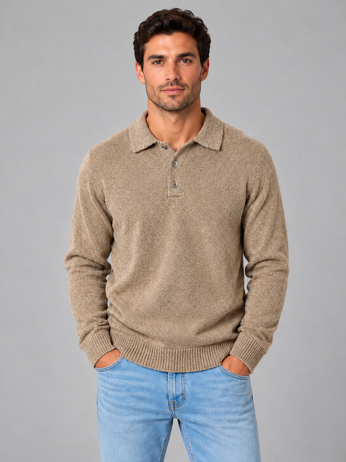 Men's polo knit jumper in beige