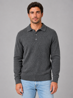 Men's polo knit jumper in dark grey