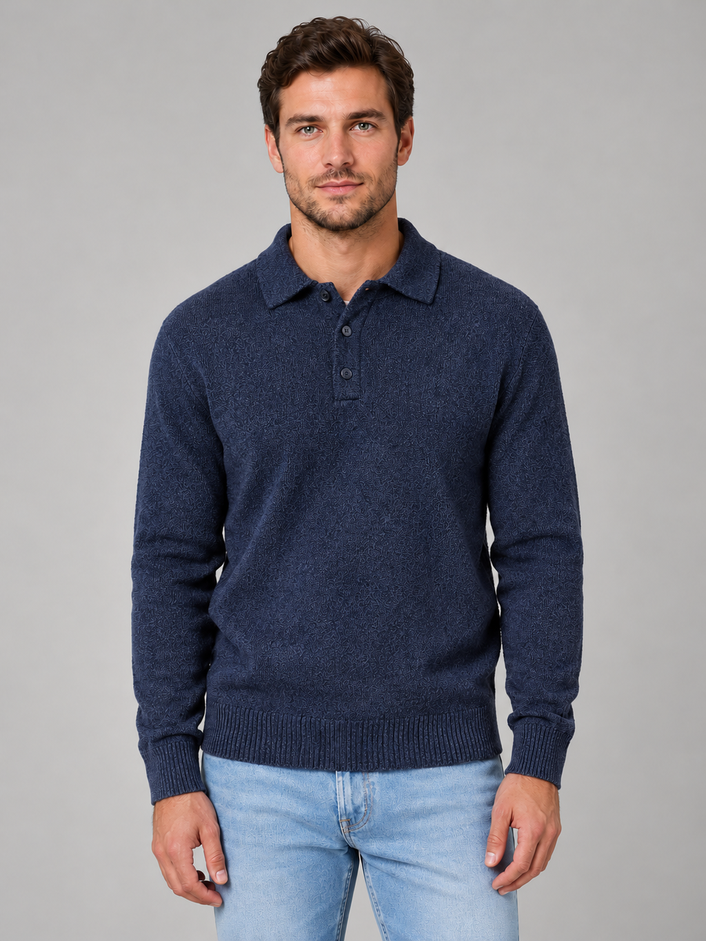 Men's polo knit jumper in navy