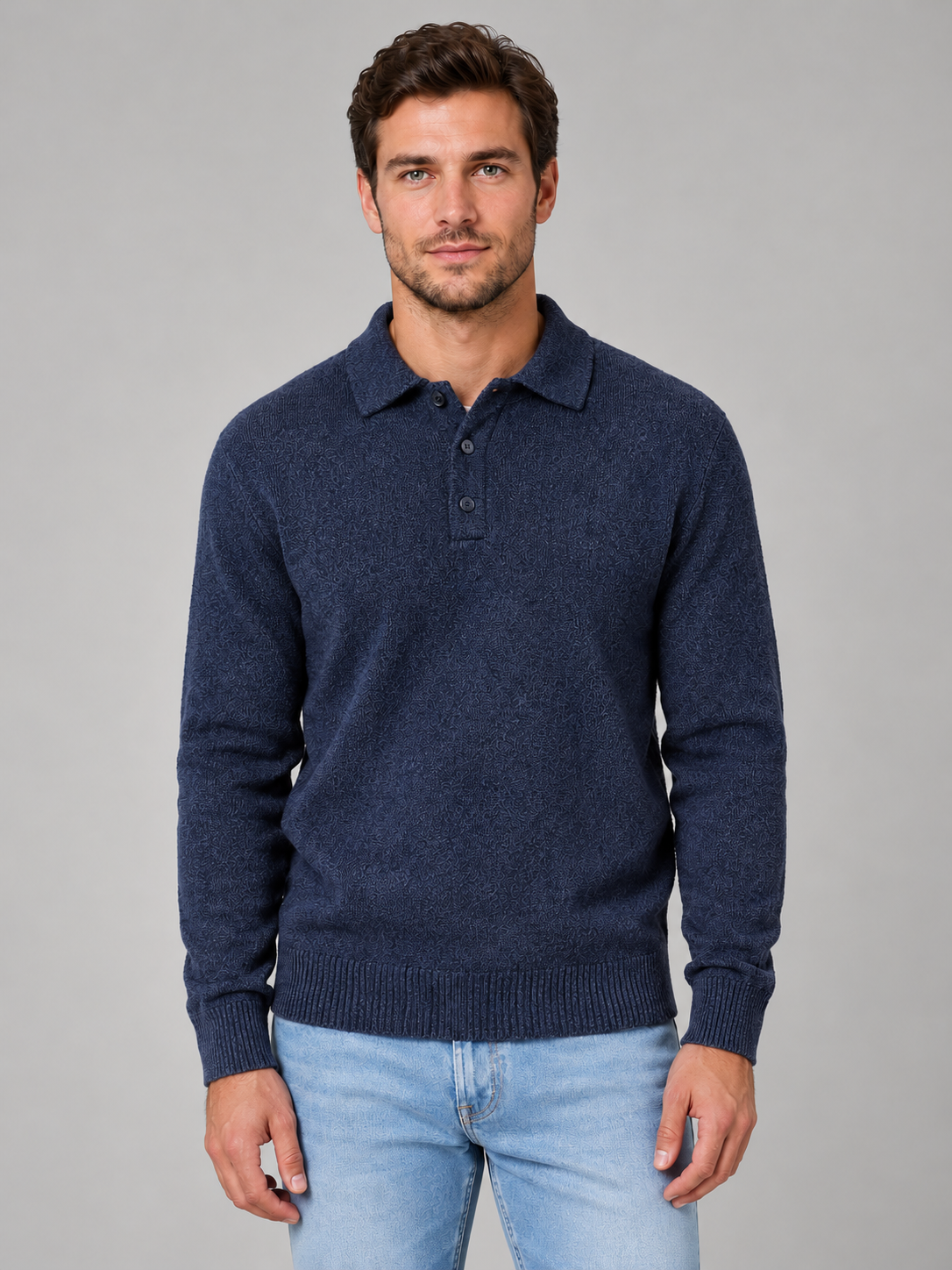 Men's polo knit jumper in navy