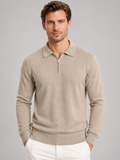 Men's quarter zip polo jumper in beige