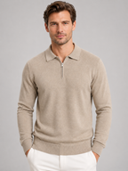 Men's quarter zip polo jumper in beige