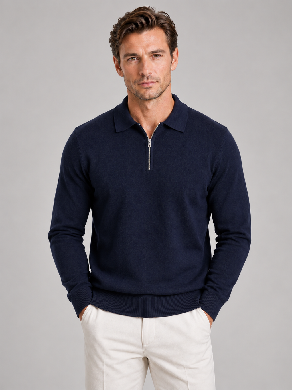 Men's quarter zip polo jumper in navy
