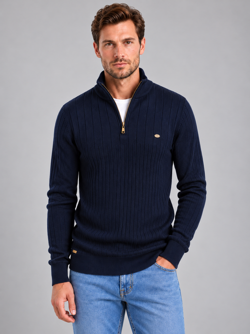 Men's ribbed quarter zip jumper in navy