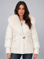 Women’s Faux Fur Collar Puffer Jacket — White