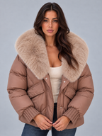 Women’s Faux Fur Collar Puffer Jacket — Khaki