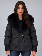 Women’s Faux Fur Collar Puffer Jacket — Black
