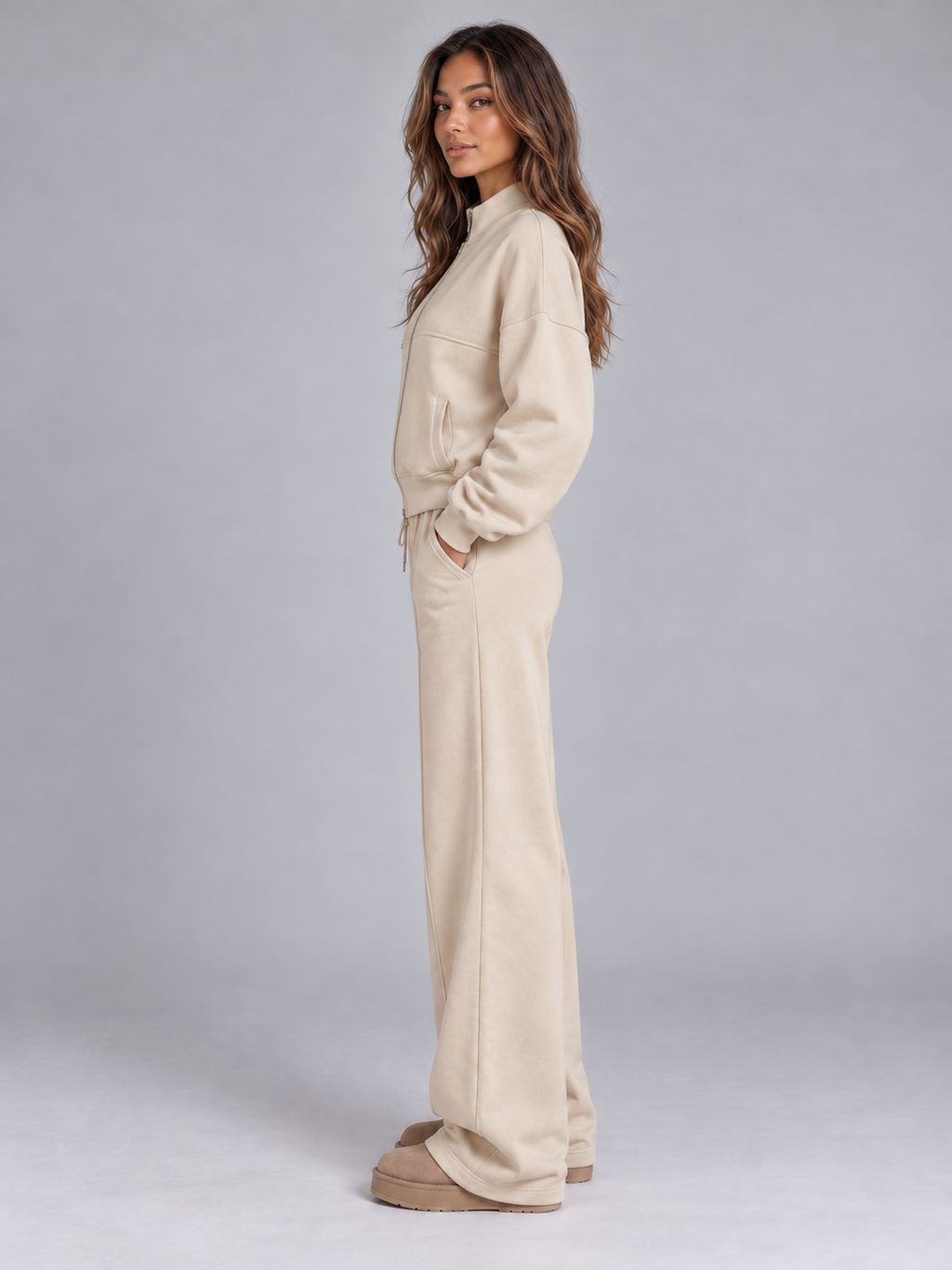 Women’s Two-Piece Tracksuit Set — Beige