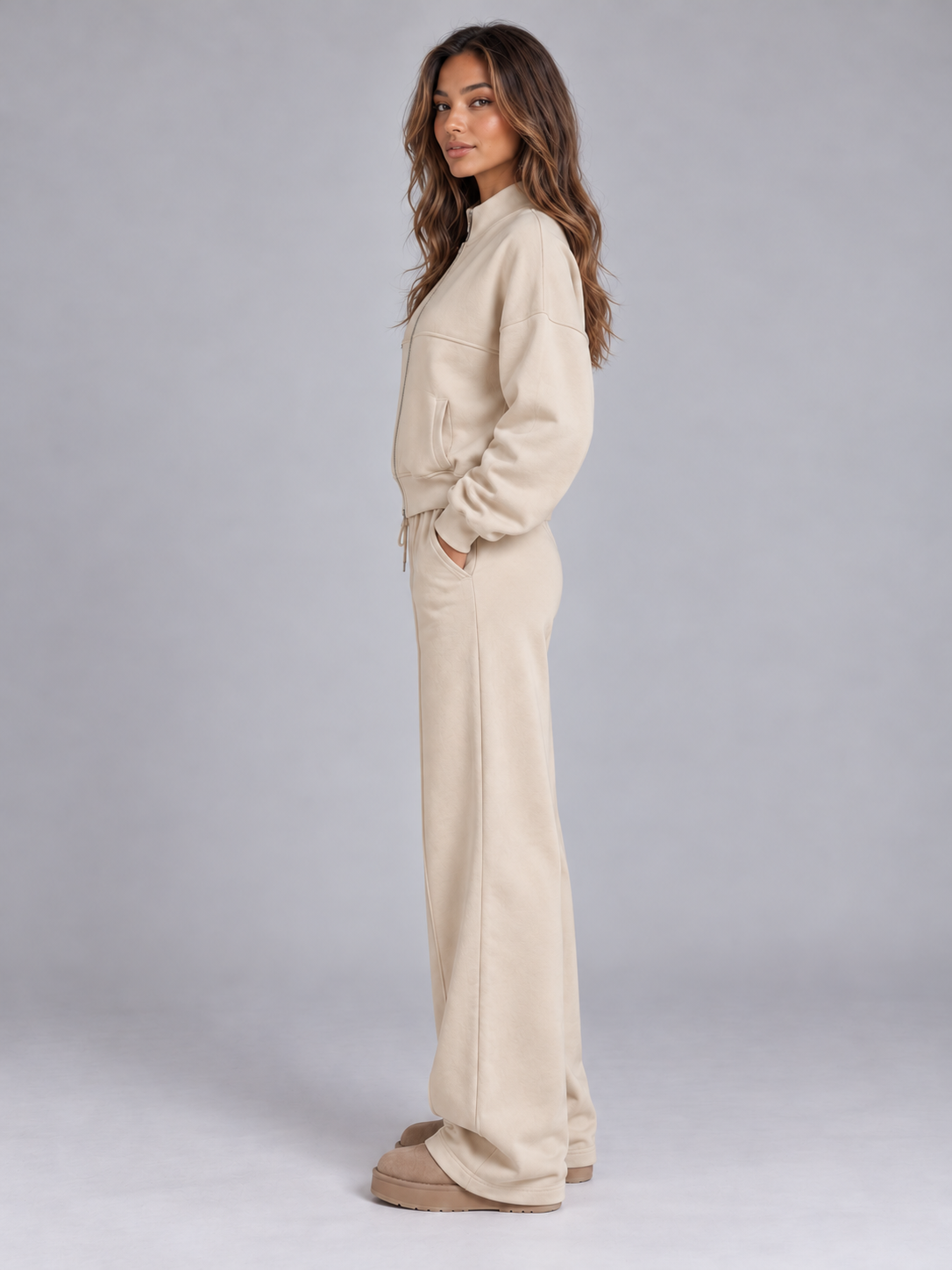 Women’s Two-Piece Tracksuit Set — Beige