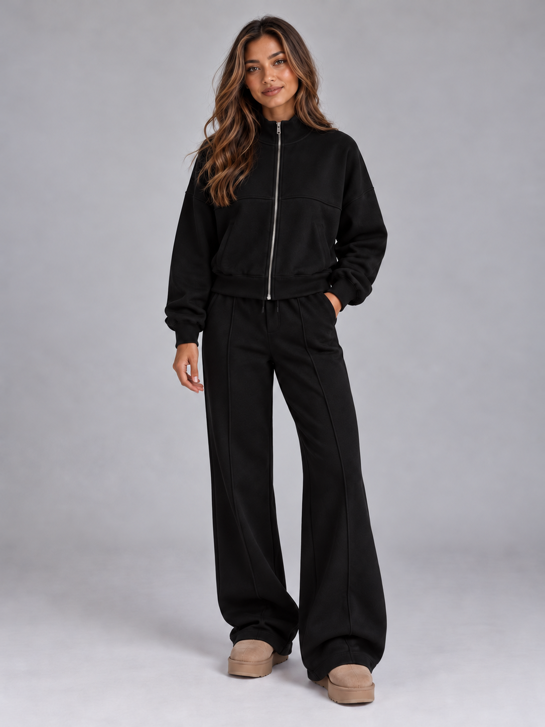 Women’s Two-Piece Tracksuit Set — Black