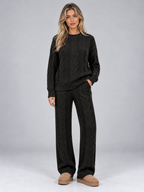 Women’s Cable Knit Two-Piece Set — Black