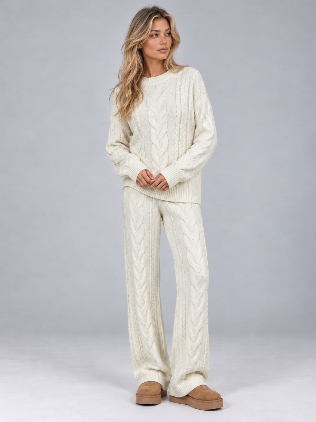 Women’s Cable Knit Two-Piece Set — Cream