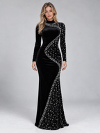 Women’s Velvet Rhinestone Maxi Dress — Black