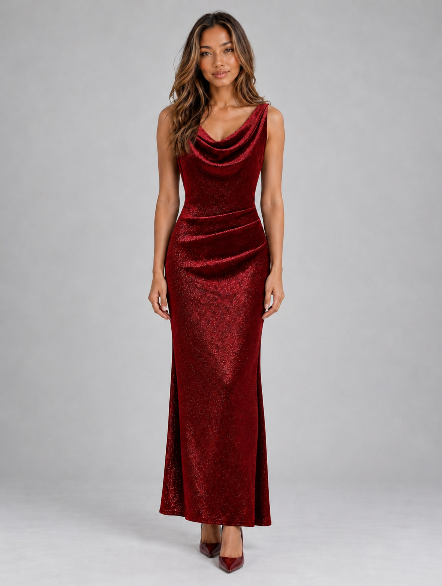 Women’s Glitter Maxi Dress — Red