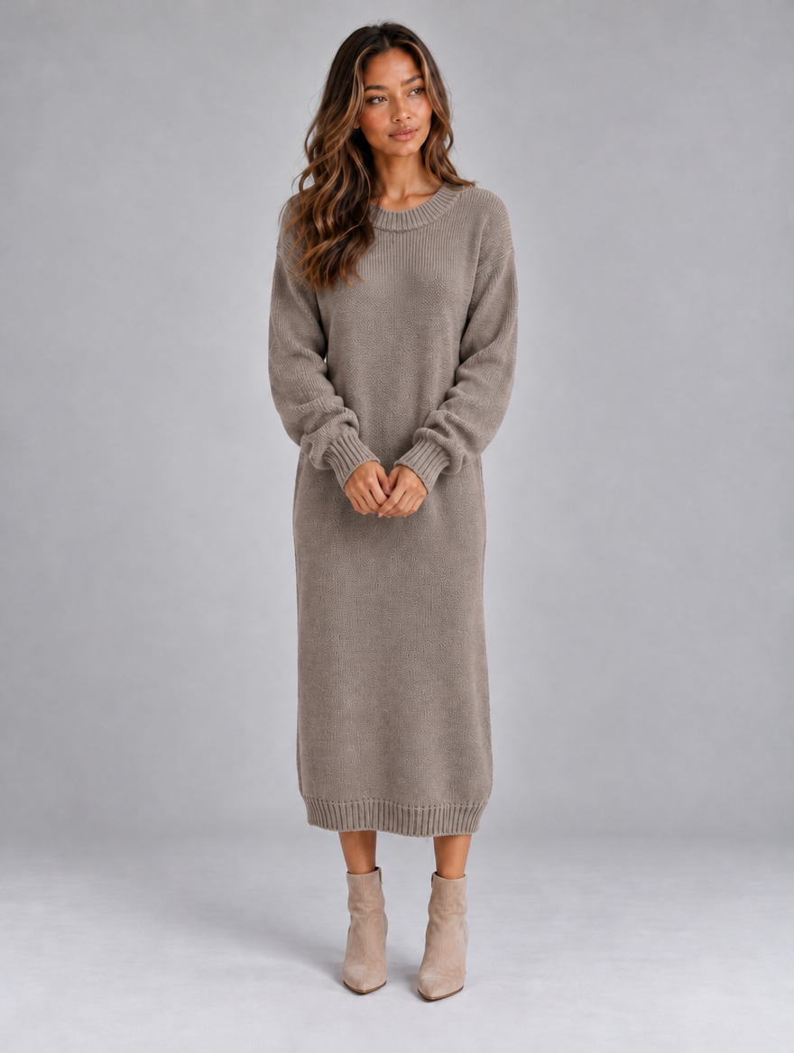 Women’s Knitted Jumper Midi Dress — Grey