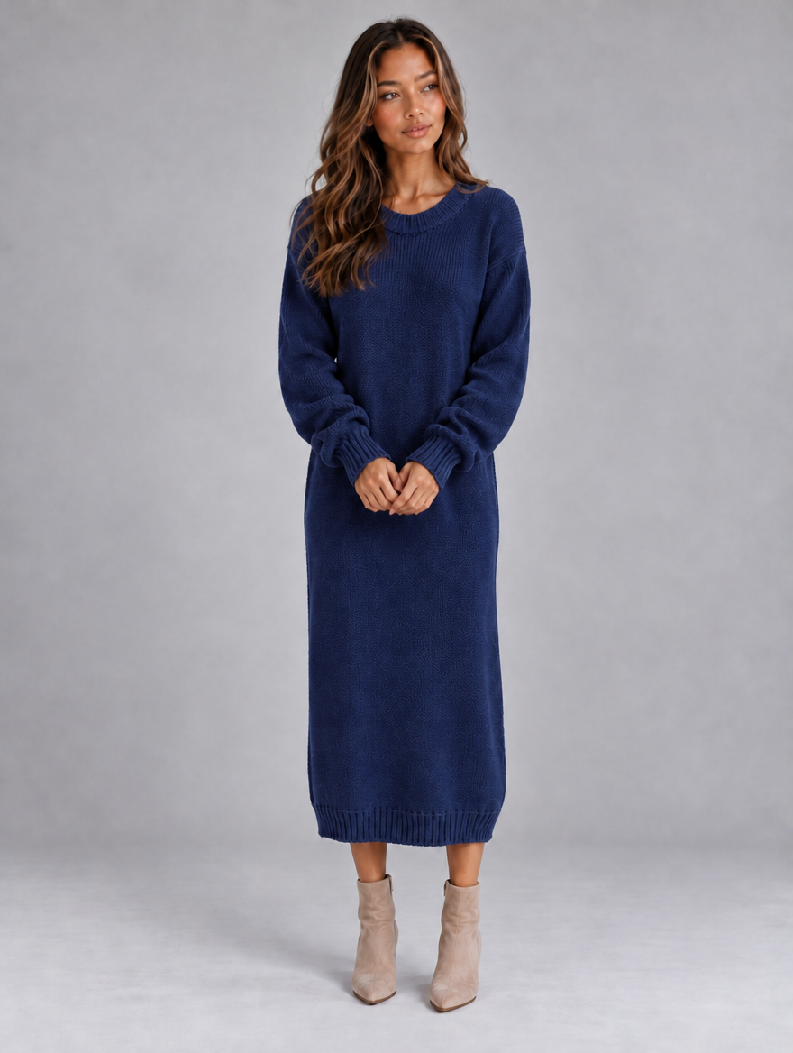 Women’s Knitted Jumper Midi Dress — Navy