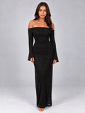 Women’s Glitter Off Shoulder Maxi Dress — Black