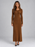 Women’s Ribbed Knit Maxi Dress — Brown