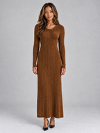 Women’s Ribbed Knit Maxi Dress — Brown