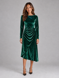 Women’s Velvet Wrap Midi Dress — Green
