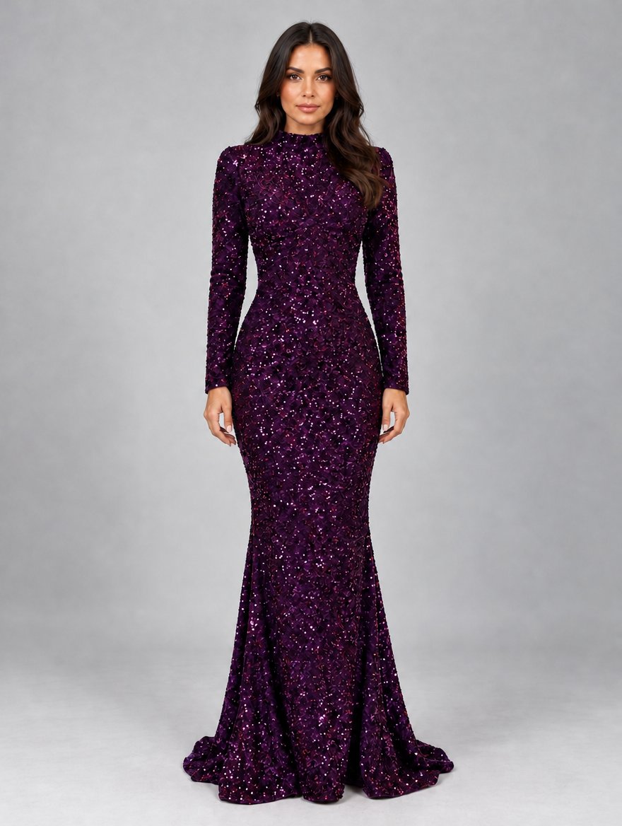 Women’s Sequin Maxi Dress — Purple