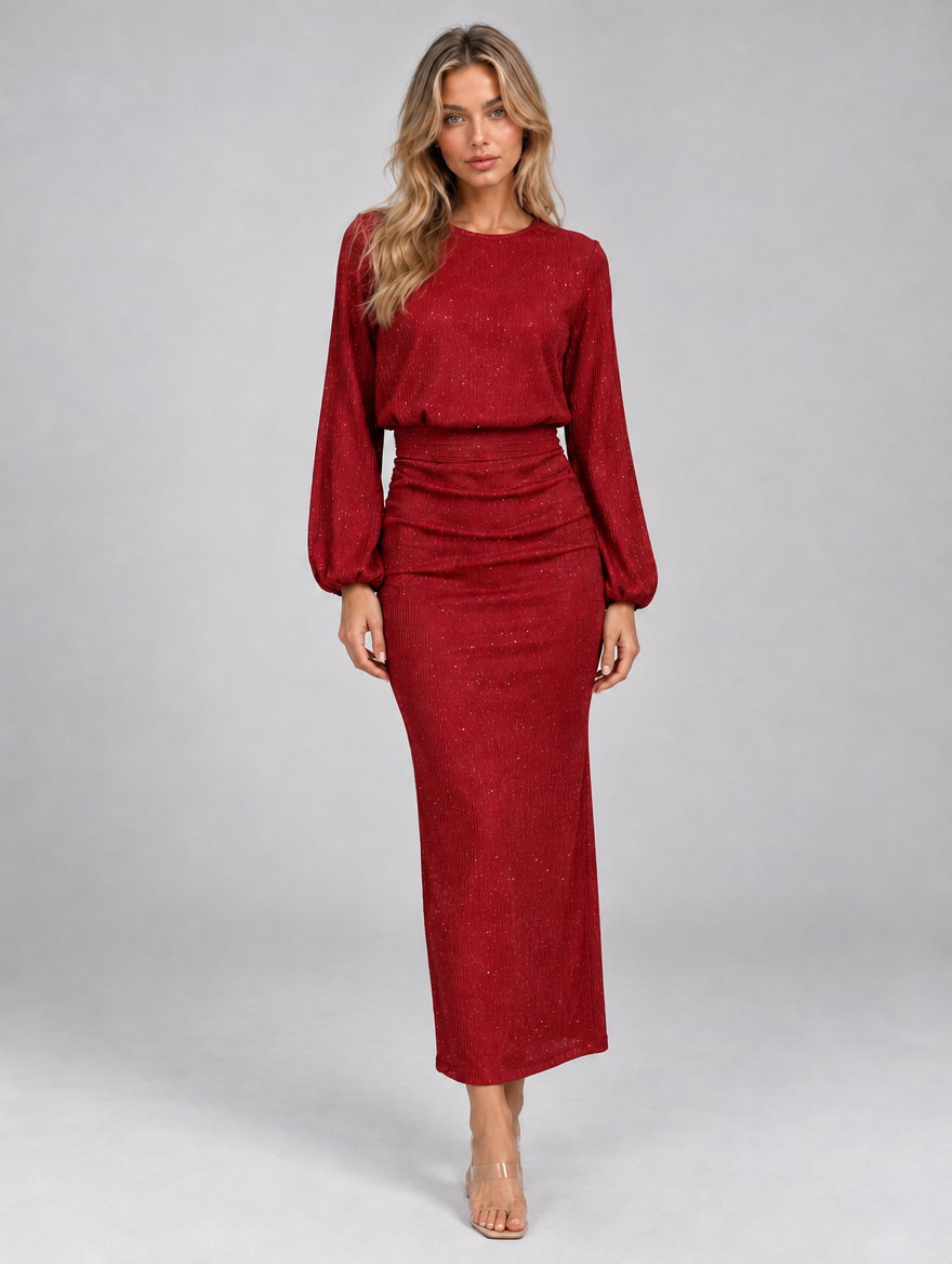 Women’s Glitter Maxi Dress — Red