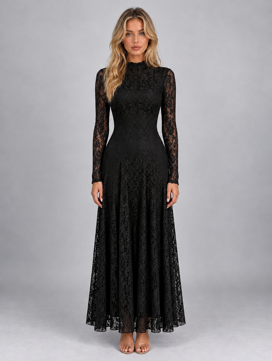Women’s Floral Lace Maxi Dress — Black