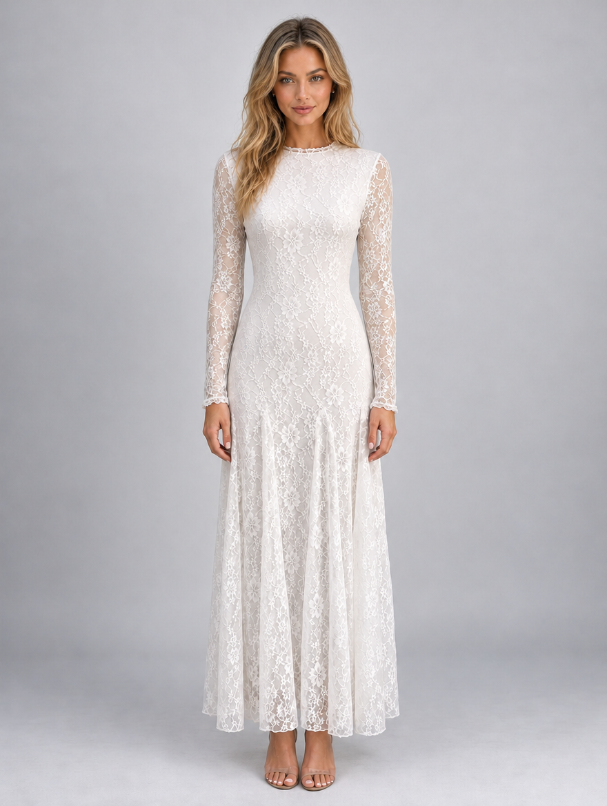 Women’s Floral Lace Maxi Dress — White