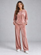 Women’s Velvet Hooded Co-Ord Set — Pink
