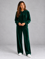 Women’s Velvet Hooded Co-Ord Set — Dark Green