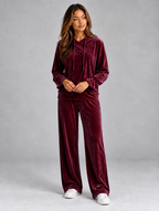Women’s Velvet Hooded Co-Ord Set — Burgundy