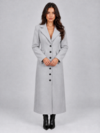 Women’s Belted Long Tailored Coat — Grey
