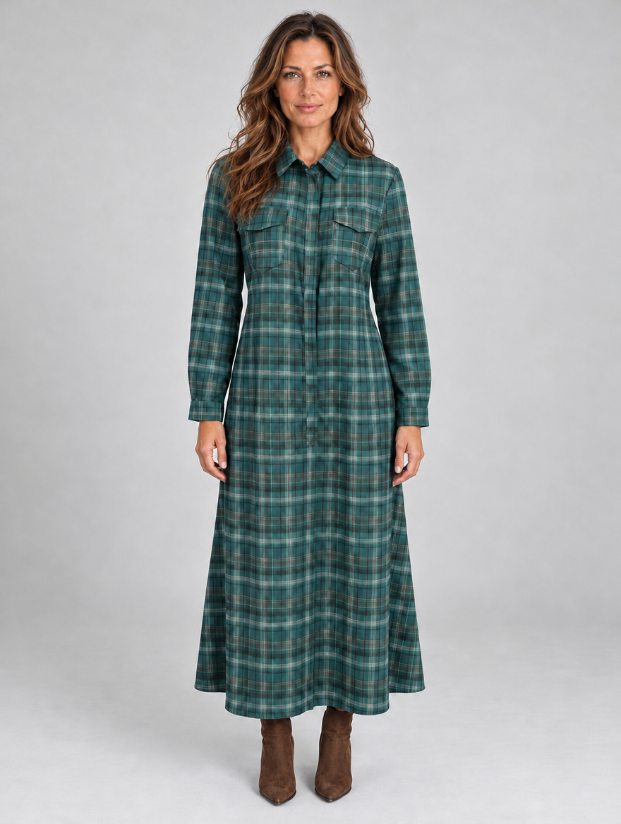 Women’s Long Sleeve Maxi Shirt Dress — Teal