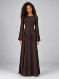 Women’s Long Sleeve Ruffle Maxi Dress — Dark Brown