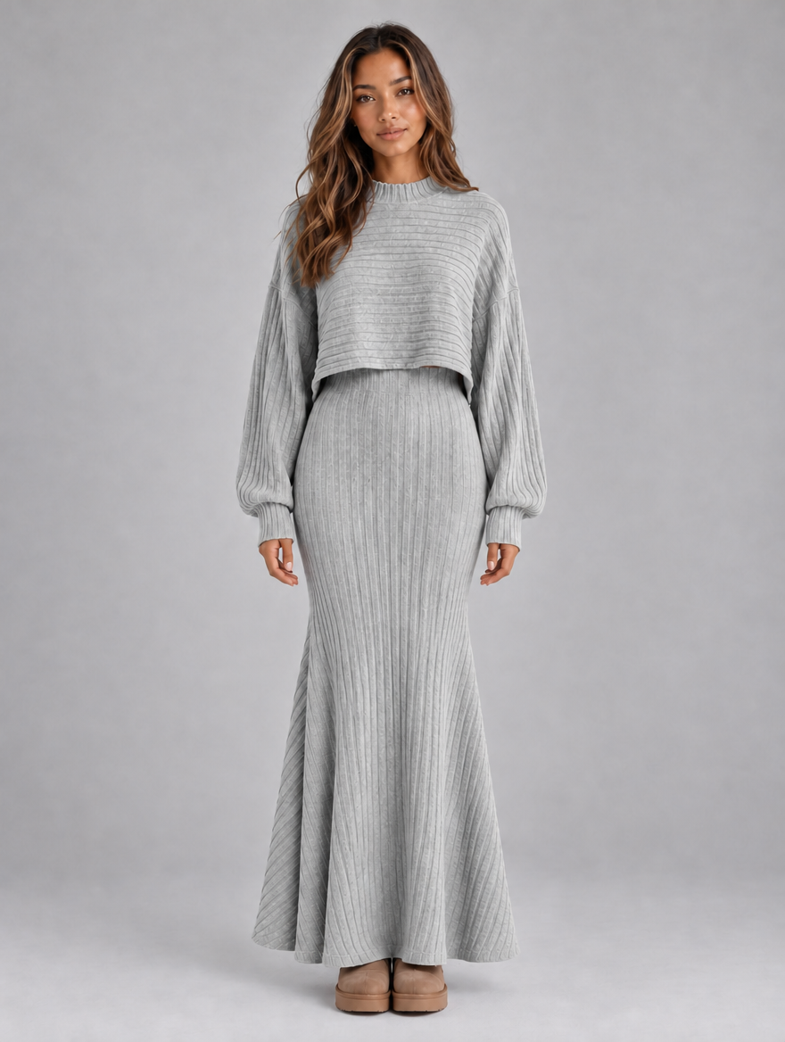Women’s Ribbed Knit Co-Ord Set — Grey