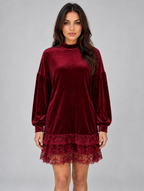 Women’s High Neck Velvet Mini Dress — Red