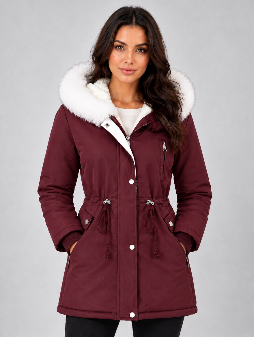 Women’s Fleece Lined Winter Parka — Burgundy